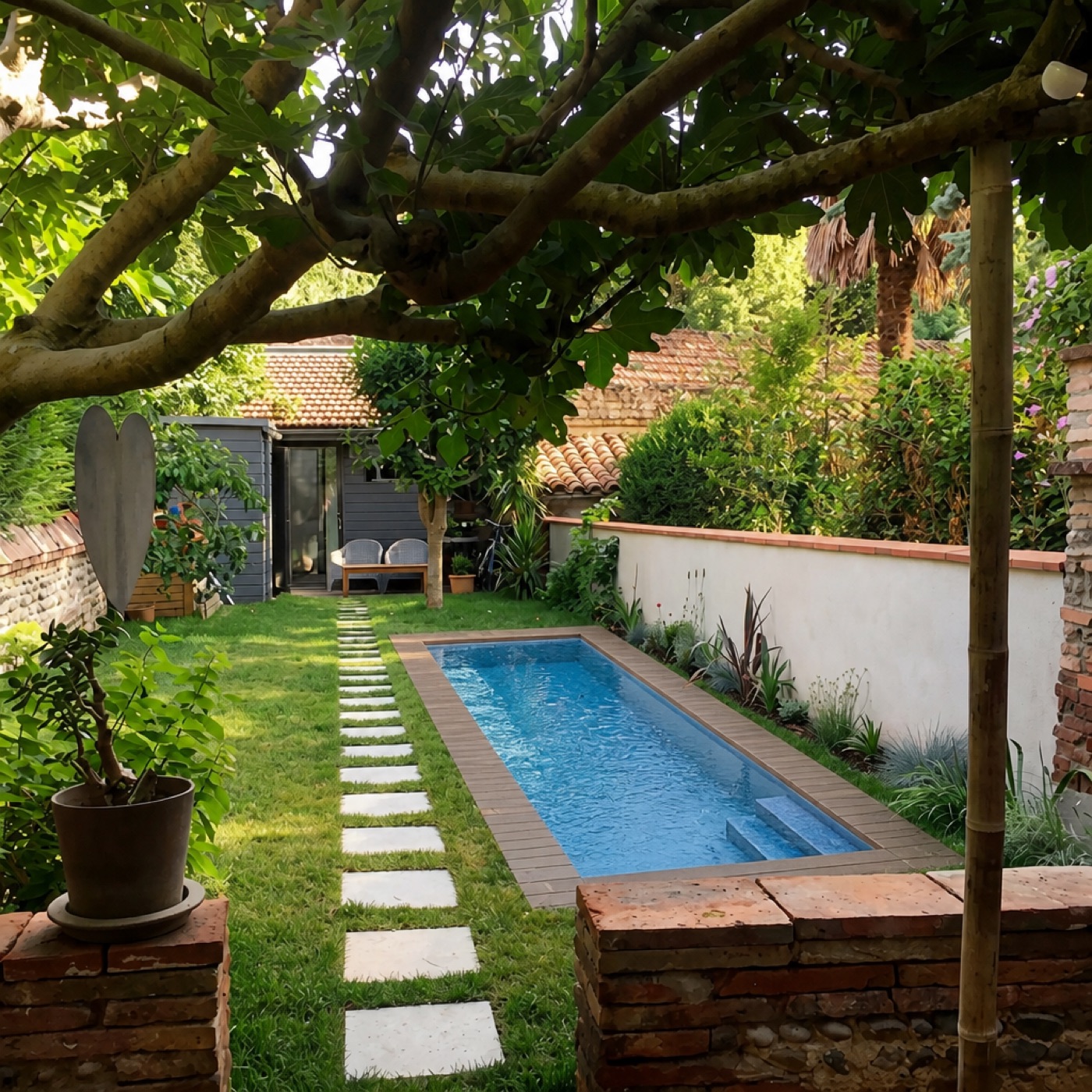 Piscine projetée dans le jardin du client par Tap&See